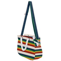 Rainbow Stripes Rope Handles Shoulder Strap Bag by tmsartbazaar