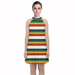 Rainbow Stripes Velvet Halter Neckline Dress  by tmsartbazaar