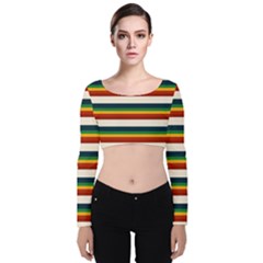 Rainbow Stripes Velvet Long Sleeve Crop Top by tmsartbazaar