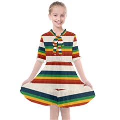 Rainbow Stripes Kids  All Frills Chiffon Dress by tmsartbazaar