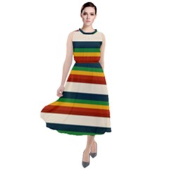 Rainbow Stripes Round Neck Boho Dress by tmsartbazaar