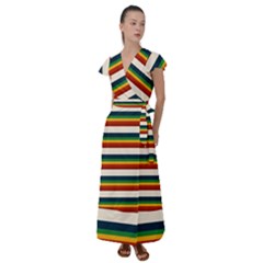 Rainbow Stripes Flutter Sleeve Maxi Dress by tmsartbazaar