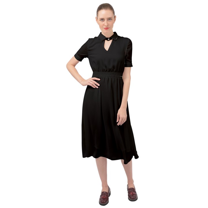 Rich Ebony Keyhole Neckline Chiffon Dress