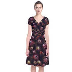 Zombie Eyes Pattern Short Sleeve Front Wrap Dress by SpinnyChairDesigns