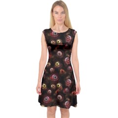 Zombie Eyes Pattern Capsleeve Midi Dress