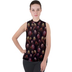 Zombie Eyes Pattern Mock Neck Chiffon Sleeveless Top by SpinnyChairDesigns