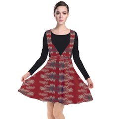 Red Grey Ikat Pattern Plunge Pinafore Dress