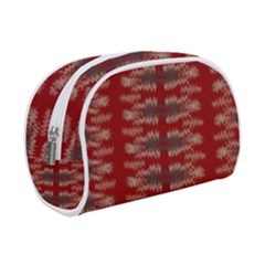 Red Grey Ikat Pattern Makeup Case (Small)