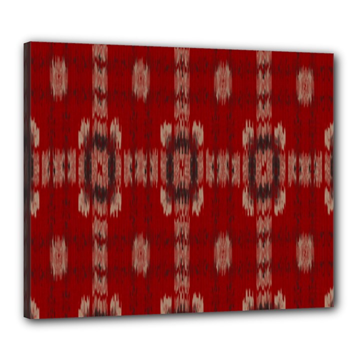 Red Grey Ikat Pattern Canvas 24  x 20  (Stretched)