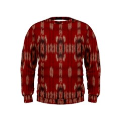 Red Grey Ikat Pattern Kids  Sweatshirt by SpinnyChairDesigns