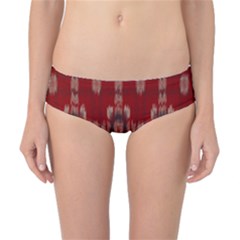 Red Grey Ikat Pattern Classic Bikini Bottoms by SpinnyChairDesigns