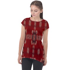 Red Grey Ikat Pattern Cap Sleeve High Low Top by SpinnyChairDesigns