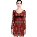 Red Grey Ikat Pattern Long Sleeve Velvet Bodycon Dress View1