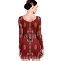 Red Grey Ikat Pattern Long Sleeve Velvet Bodycon Dress View2