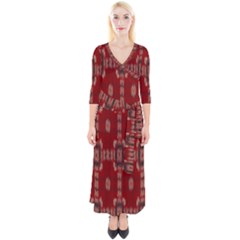 Red Grey Ikat Pattern Quarter Sleeve Wrap Maxi Dress by SpinnyChairDesigns