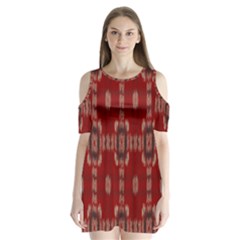 Red Grey Ikat Pattern Shoulder Cutout Velvet One Piece by SpinnyChairDesigns