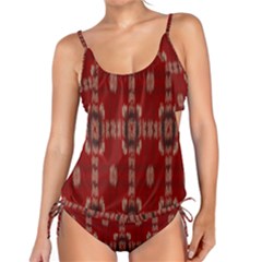 Red Grey Ikat Pattern Tankini Set by SpinnyChairDesigns