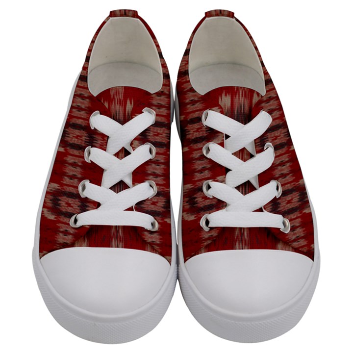 Red Grey Ikat Pattern Kids  Low Top Canvas Sneakers