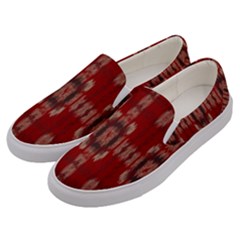 Red Grey Ikat Pattern Men s Canvas Slip Ons by SpinnyChairDesigns