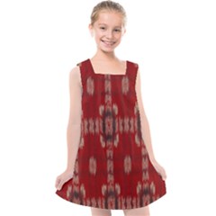 Red Grey Ikat Pattern Kids  Cross Back Dress by SpinnyChairDesigns