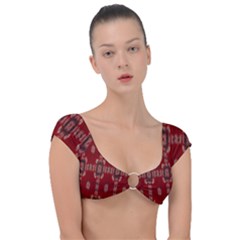 Red Grey Ikat Pattern Cap Sleeve Ring Bikini Top by SpinnyChairDesigns