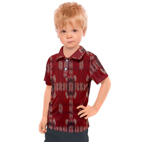 Red Grey Ikat Pattern Kids  Polo Tee by SpinnyChairDesigns