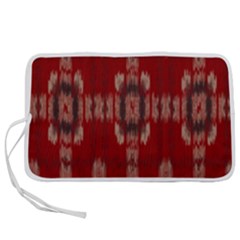 Red Grey Ikat Pattern Pen Storage Case (m) by SpinnyChairDesigns