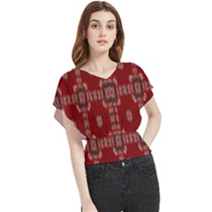 Red Grey Ikat Pattern Butterfly Chiffon Blouse