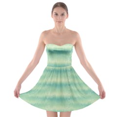 Light Green Turquoise Ikat Pattern Strapless Bra Top Dress by SpinnyChairDesigns