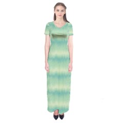 Light Green Turquoise Ikat Pattern Short Sleeve Maxi Dress by SpinnyChairDesigns