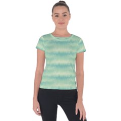 Light Green Turquoise Ikat Pattern Short Sleeve Sports Top  by SpinnyChairDesigns