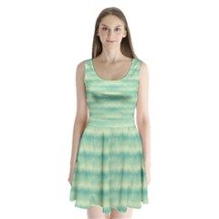 Light Green Turquoise Ikat Pattern Split Back Mini Dress  by SpinnyChairDesigns