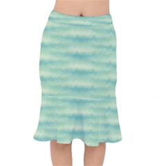 Light Green Turquoise Ikat Pattern Short Mermaid Skirt by SpinnyChairDesigns