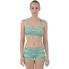 Light Green Turquoise Ikat Pattern Perfect Fit Gym Set by SpinnyChairDesigns