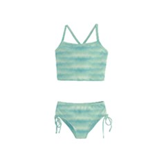 Light Green Turquoise Ikat Pattern Girls  Tankini Swimsuit by SpinnyChairDesigns