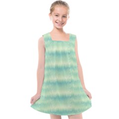 Light Green Turquoise Ikat Pattern Kids  Cross Back Dress by SpinnyChairDesigns