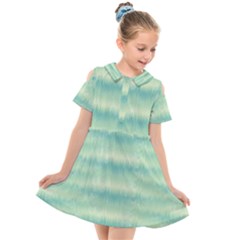 Light Green Turquoise Ikat Pattern Kids  Short Sleeve Shirt Dress by SpinnyChairDesigns