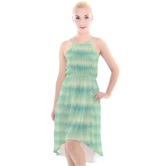 Light Green Turquoise Ikat Pattern High-low Halter Chiffon Dress  by SpinnyChairDesigns