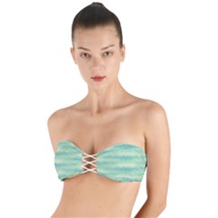 Light Green Turquoise Ikat Pattern Twist Bandeau Bikini Top by SpinnyChairDesigns