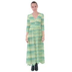 Light Green Turquoise Ikat Pattern Button Up Maxi Dress by SpinnyChairDesigns