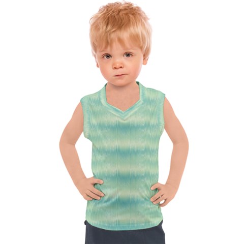 Light Green Turquoise Ikat Pattern Kids  Sport Tank Top by SpinnyChairDesigns