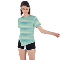 Light Green Turquoise Ikat Pattern Asymmetrical Short Sleeve Sports Tee by SpinnyChairDesigns