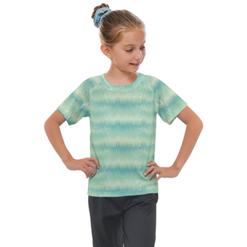 Light Green Turquoise Ikat Pattern Kids  Mesh Piece Tee by SpinnyChairDesigns