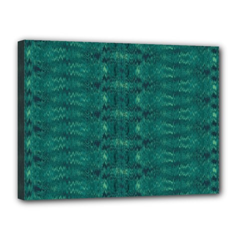 Teal Ikat Pattern Canvas 16  X 12  (stretched) by SpinnyChairDesigns