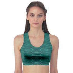 Teal Ikat Pattern Sports Bra by SpinnyChairDesigns