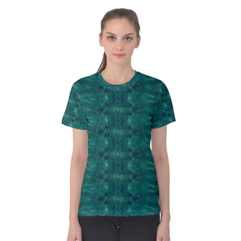 Teal Ikat Pattern Women s Cotton Tee by SpinnyChairDesigns