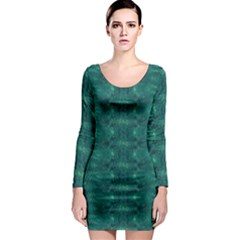 Teal Ikat Pattern Long Sleeve Bodycon Dress by SpinnyChairDesigns