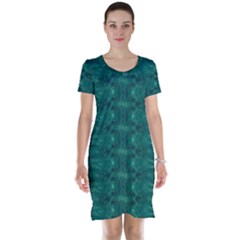 Teal Ikat Pattern Short Sleeve Nightdress by SpinnyChairDesigns