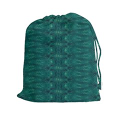 Teal Ikat Pattern Drawstring Pouch (2xl) by SpinnyChairDesigns