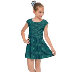 Teal Ikat Pattern Kids  Cap Sleeve Dress by SpinnyChairDesigns